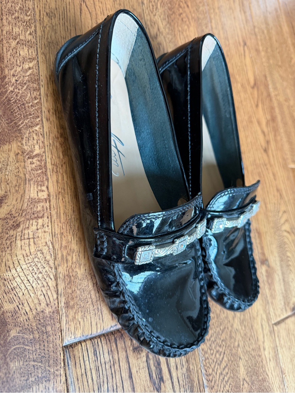 Brighton noble Black Patent Loafers Silver & CZ Trim size 9 N perfect condition